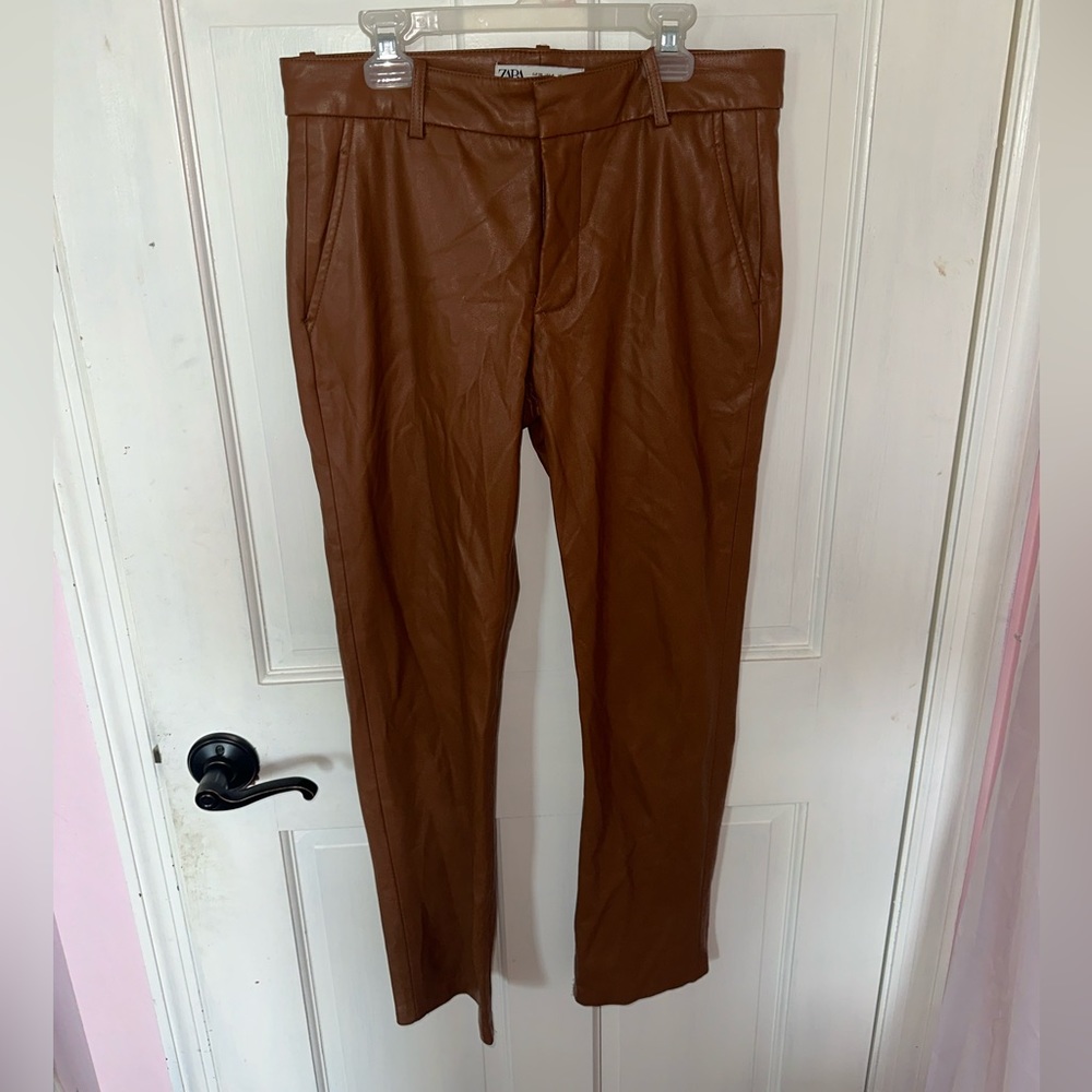 Zara Brown Faux Leather Pants / Trousers